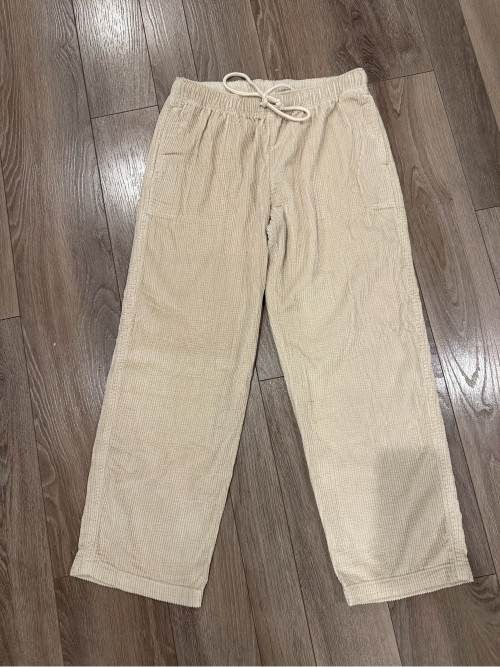 aerie Cream Corduroy Straight-Leg Drawstring Pants NWT